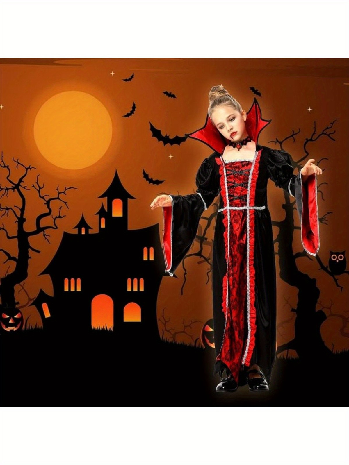 Royal Vampire Costume Girls - Deluxe Gothic Victorian Vampiress Halloween Party