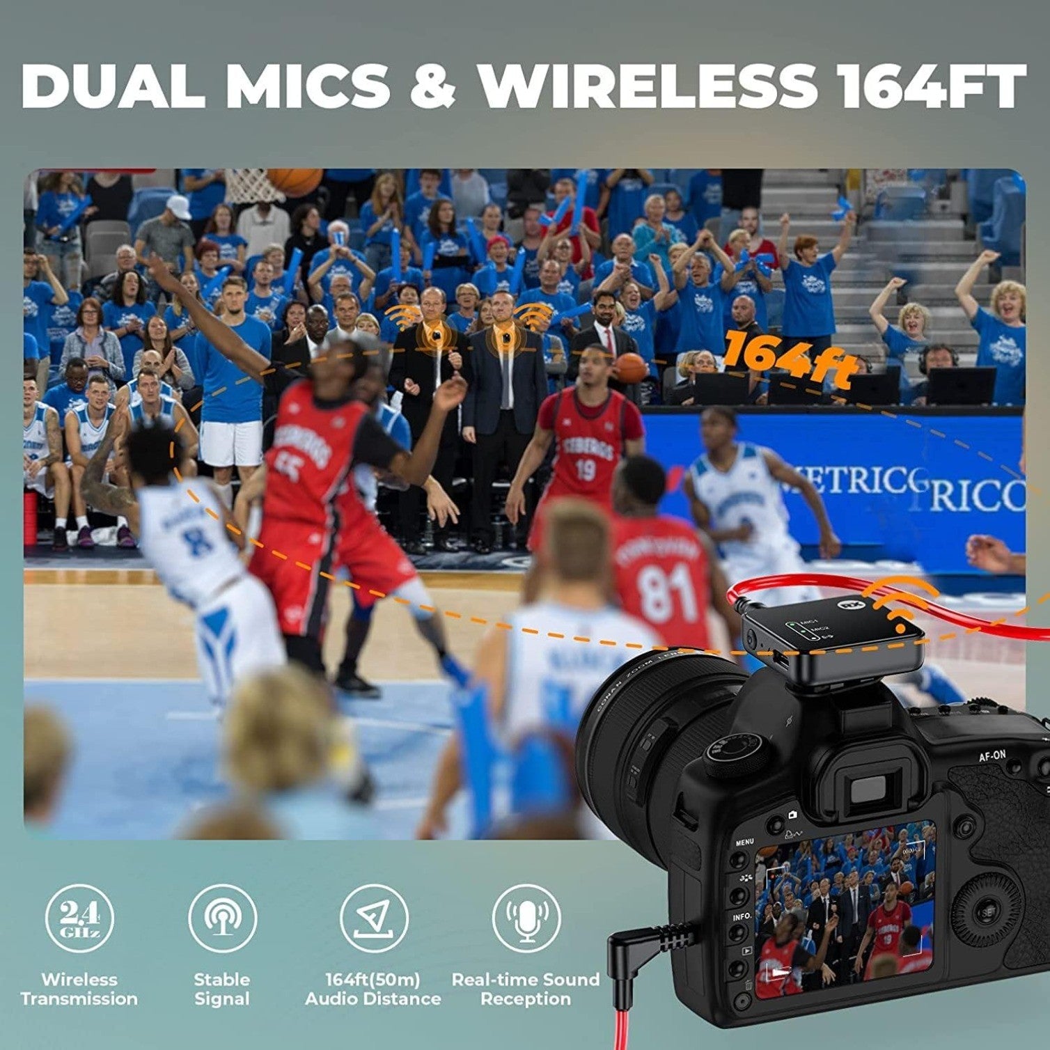 Wireless Lavalier Microphone for phones/DSLR Camera Camcorder, 2.4G Dual Channel