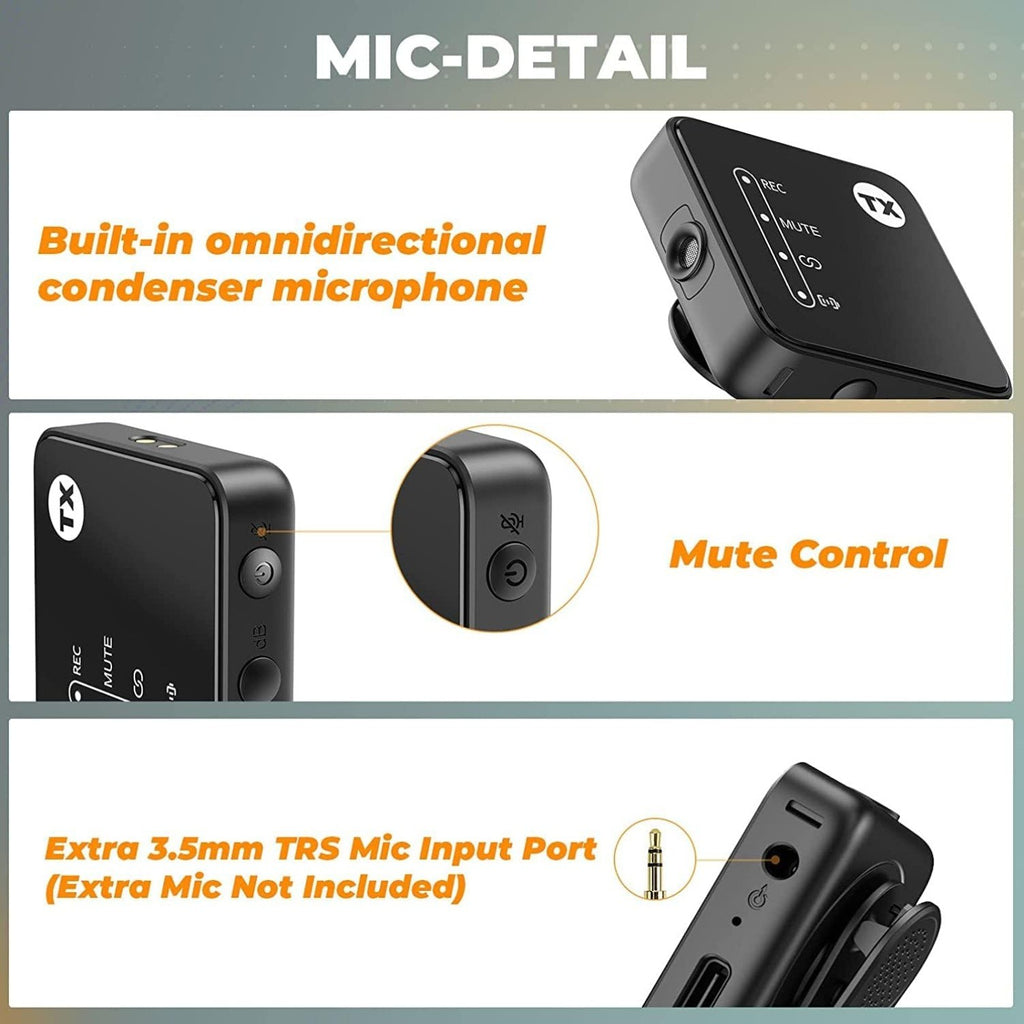 Wireless Lavalier Microphone for phones/DSLR Camera Camcorder, 2.4G Dual Channel