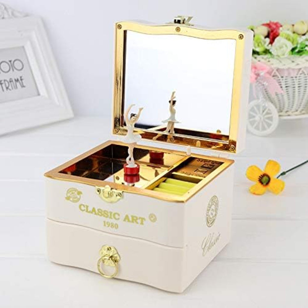 Musical jewelry box,Retro Music Box, Necklace Ring Storage Box with Mirror