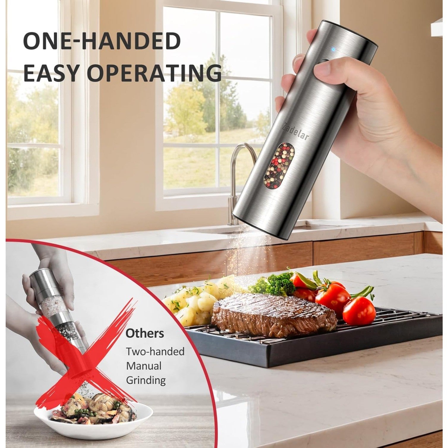 Rechargeable Salt and Pepper Grinder,Stainless Steel with Dual Charging Base
