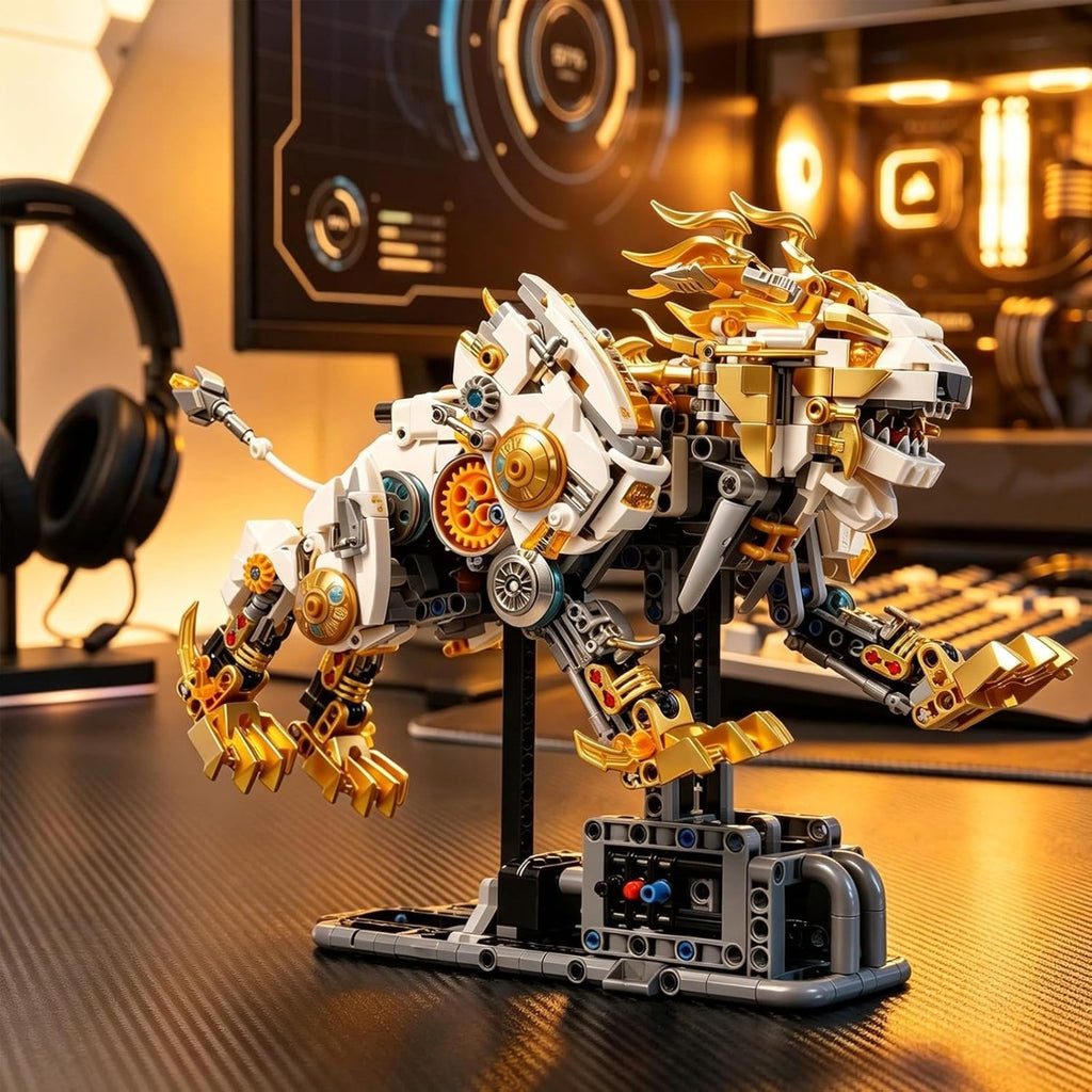 1073pcs Mechanical Lion Building Set,for Animal Building Kit w/Movable Gear