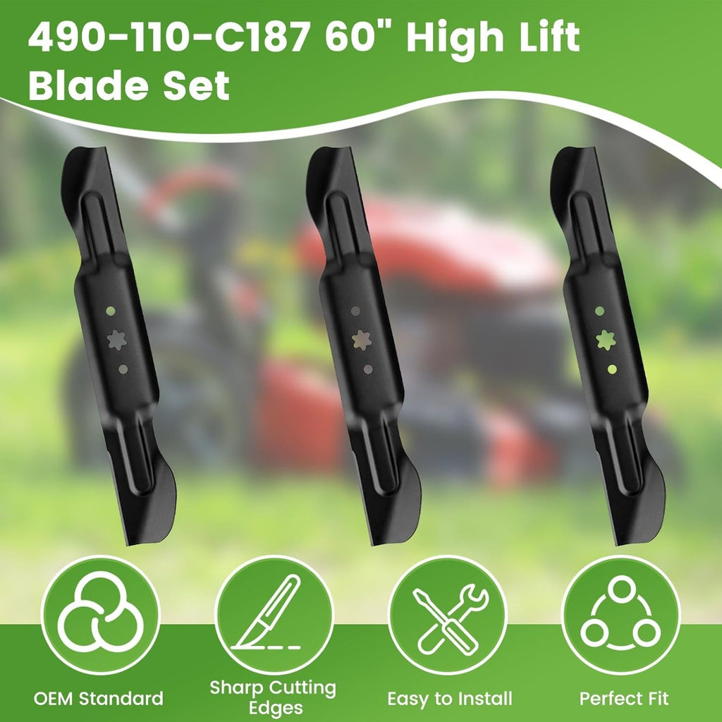 3 Pack 60" High Lift Blade Set, For Cub Cad et ZT2 ZT3 Ultima 60 KW FaB