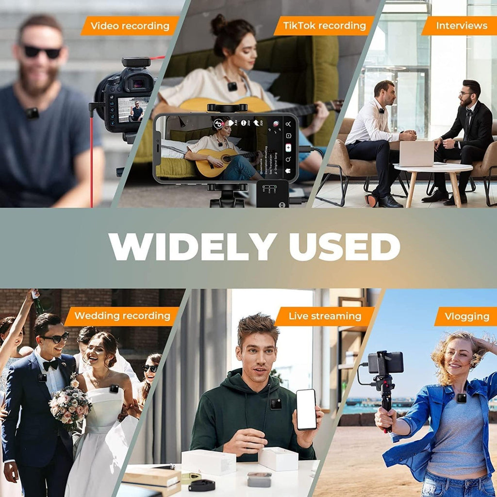 Wireless Lavalier Microphone for phones/DSLR Camera Camcorder, 2.4G Dual Channel