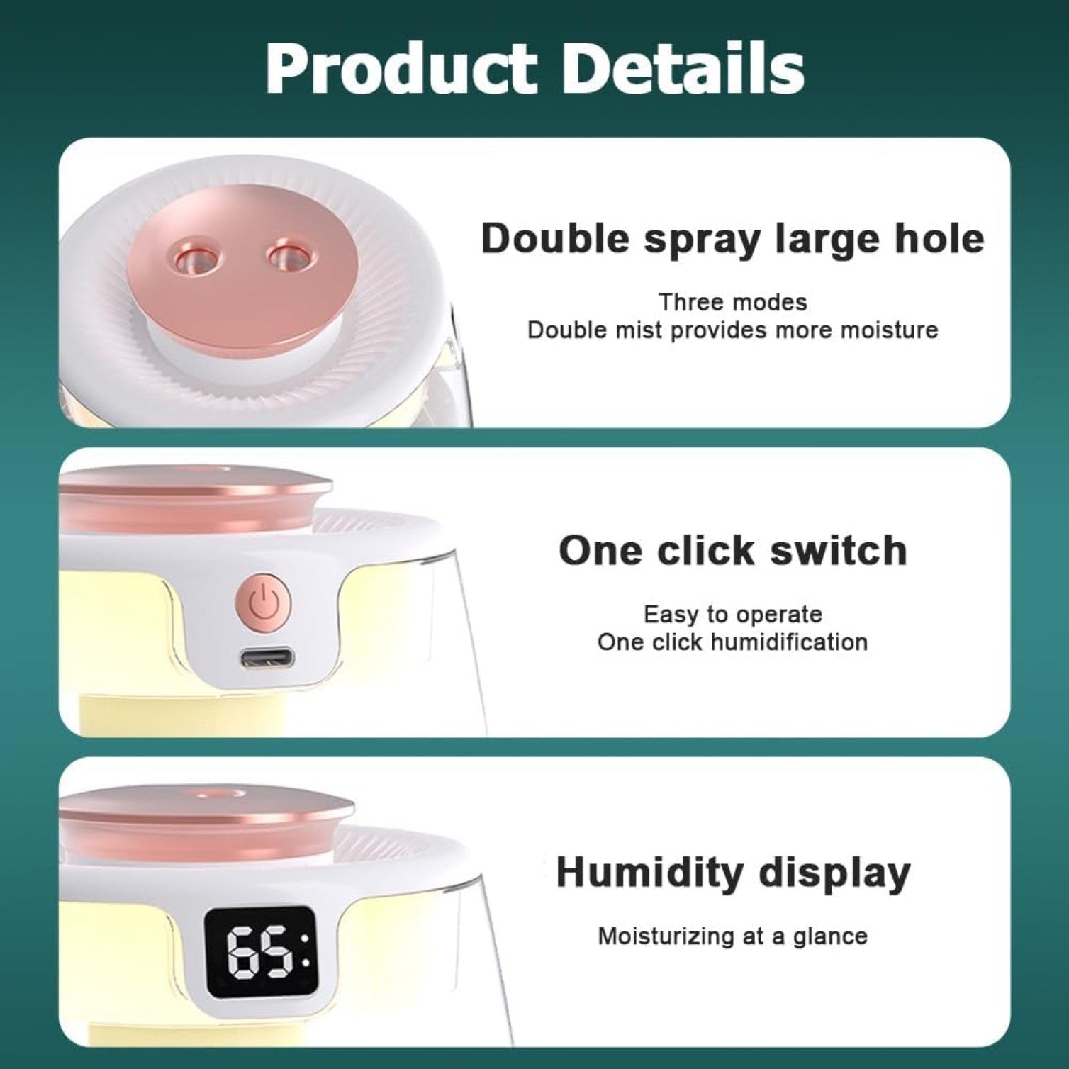 Double Spray Humidifier,1L Silent USB Digital Display Humidifier w/2 Mist Modes