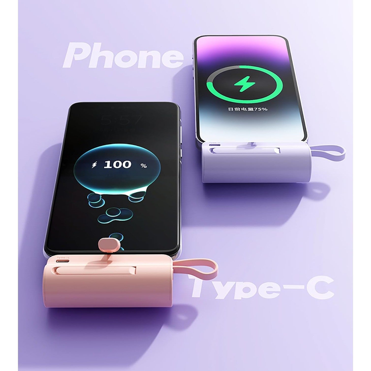 Capsule Power Phone Charger 5500mAh,Dual USB-C Ports for iPhone 17/16/15/15 plus