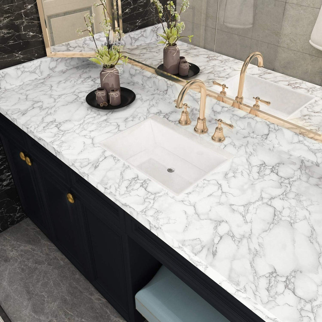 36 x197'' Wide Thick White Marble Contact Paper for Countertops Peel & Stick