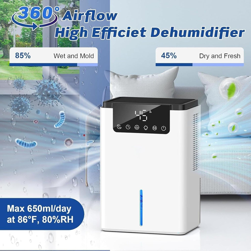 Quiet Dehumidifier for Bedroom with Auto Shut Off, 2 Dehumidification Modes
