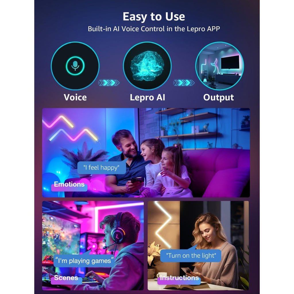 6 Pcs LEPRO WL1 Smart RGB Wall Light Bars AI Color Changing App Bluetooth