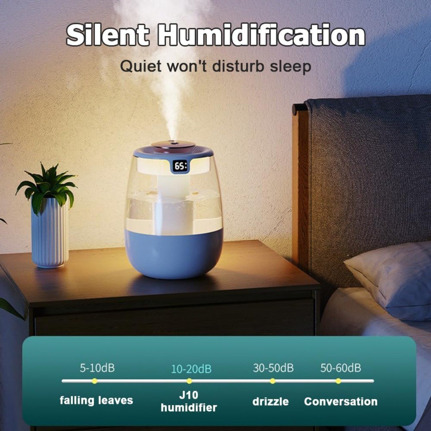 Double Spray Humidifier,1L Silent USB Digital Display Humidifier w/2 Mist Modes