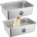 2 Pack 8 Inch XXL Stainless Steel Cat Litter Box Side Metal Kitten Pan Odor-Free