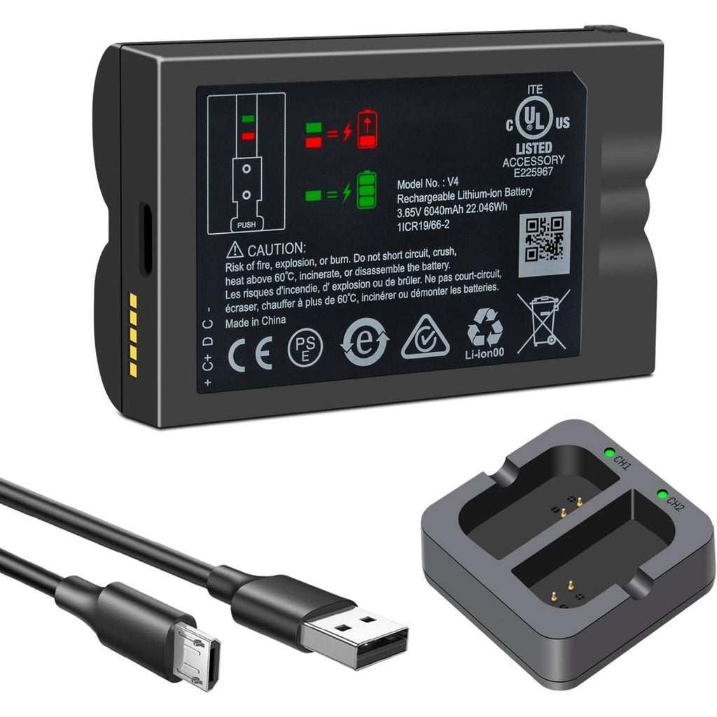 6040mAh V4 Battery + Dual Charger for Ring Video Doorbell Plus/Stick Up 2 pack