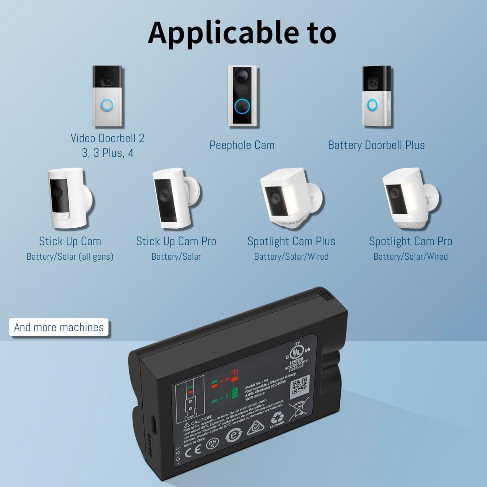 6040mAh V4 Battery + Dual Charger for Ring Video Doorbell Plus/Stick Up 2 pack