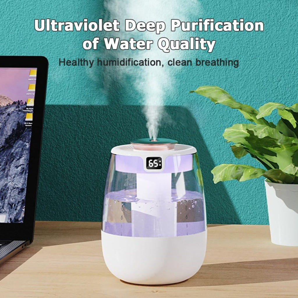 Double Spray Humidifier,1L Silent USB Digital Display Humidifier w/2 Mist Modes