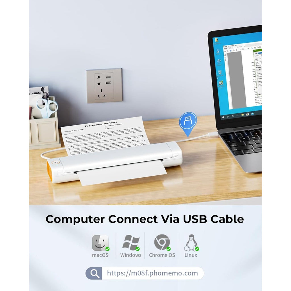 Printers Wireless for Travel, M08F Thermal Printer Support 8.5"x11" US Letter