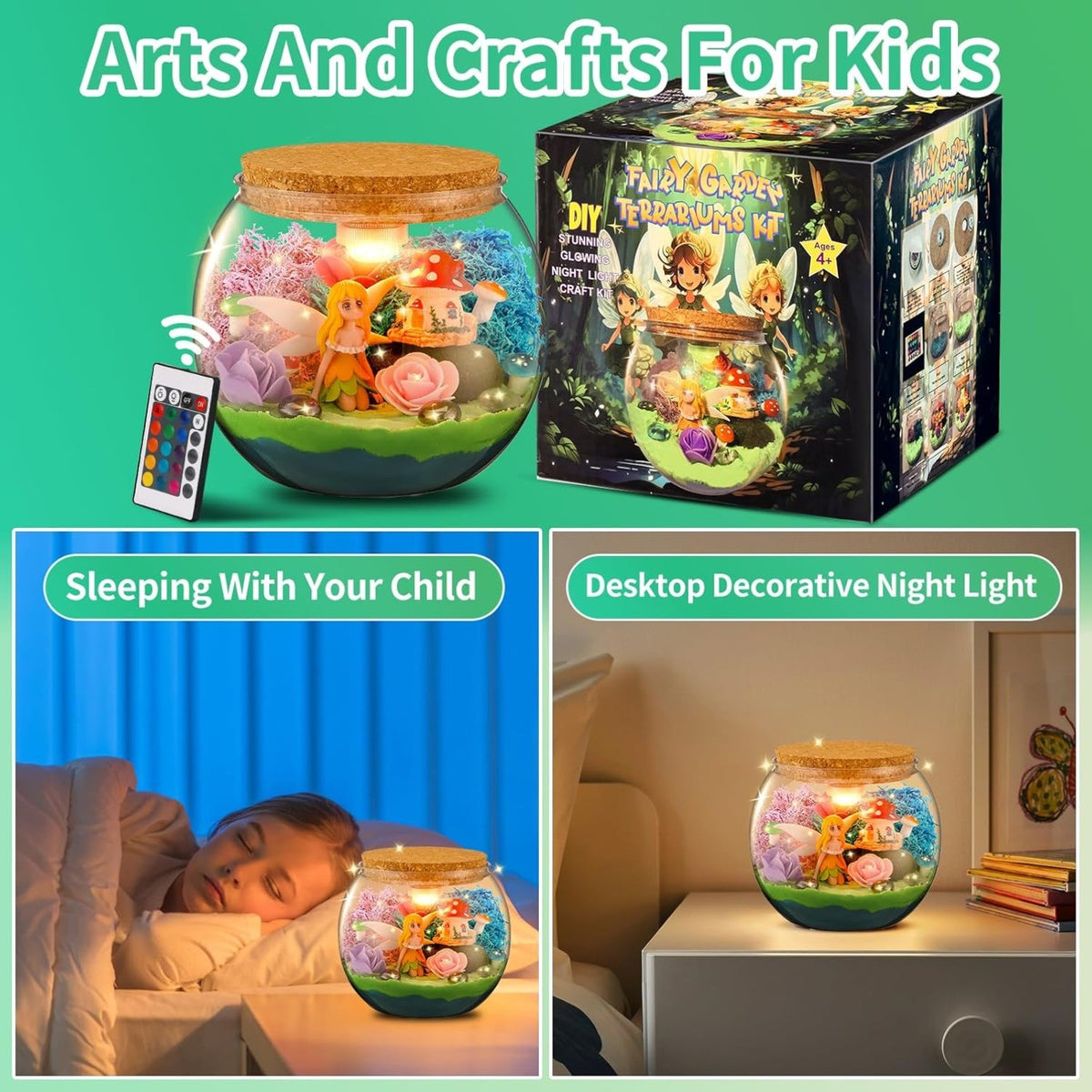 Fairy Garden Light Up Terrarium Kit for Kids, DIY Garden Crafts for Girls 8-12