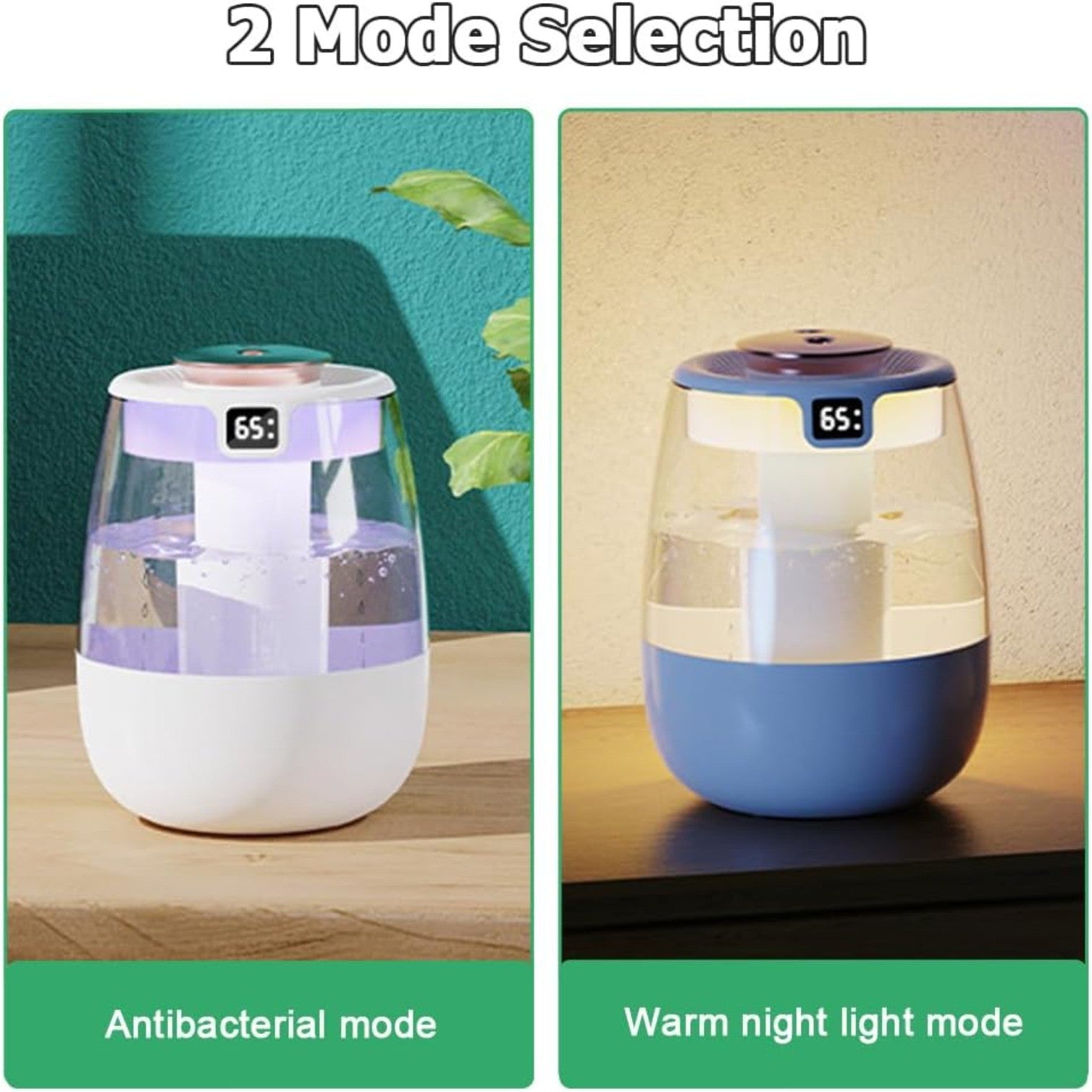 Double Spray Humidifier,1L Silent USB Digital Display Humidifier w/2 Mist Modes