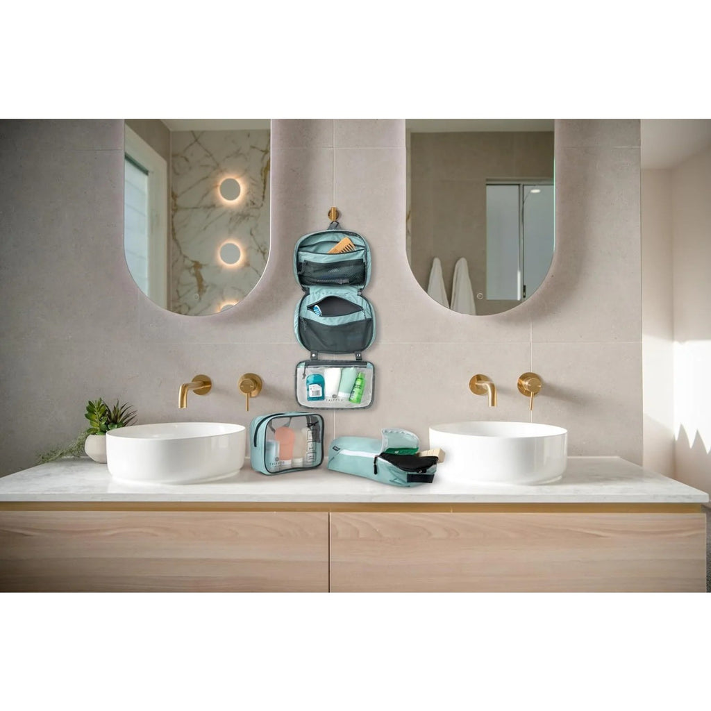 Travel Gear 3-Piece Hanging Travel Toiletry Bag Set with TSA Pouch, Dusty Teal