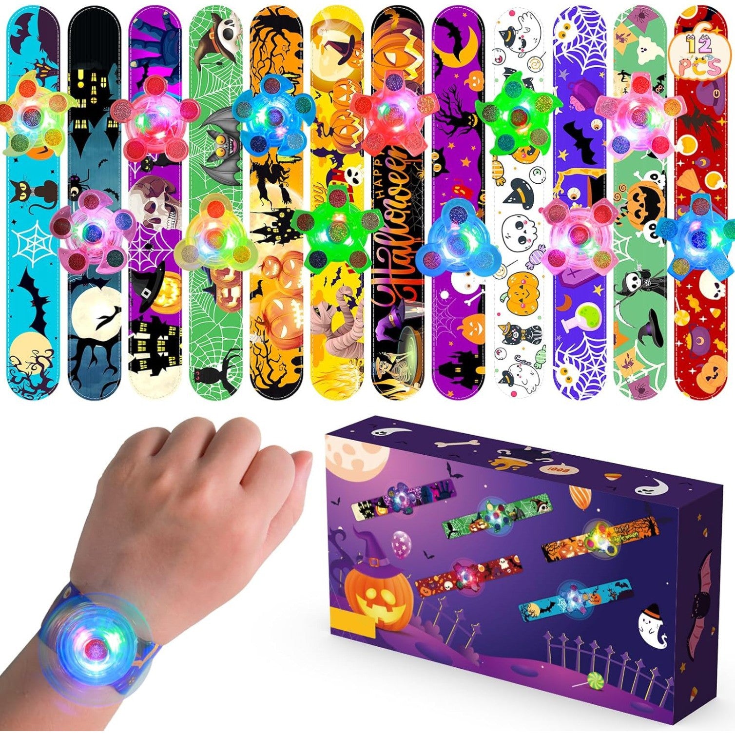 24 Pack Halloween Light Up Slap Bracelets Party Favors for Kids