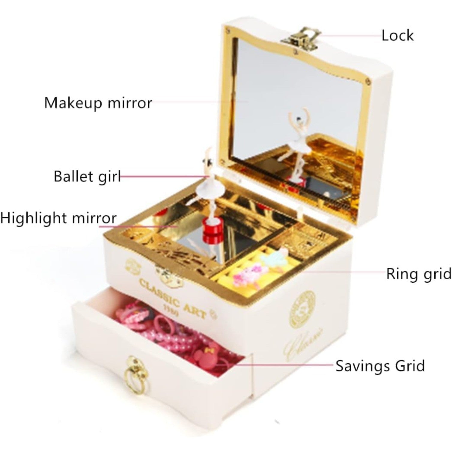 Musical jewelry box,Retro Music Box, Necklace Ring Storage Box with Mirror