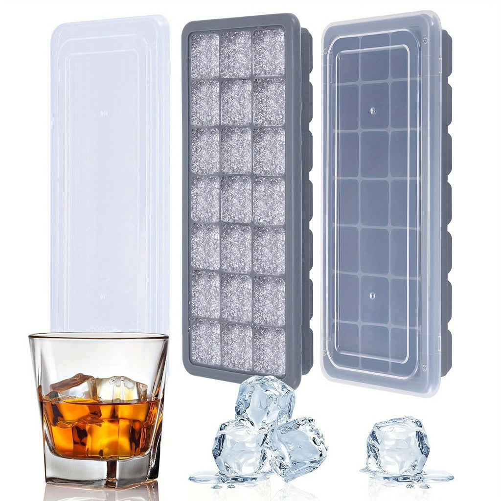 2 Pack Silicone Ice Cube Trays w/ Lid - 21 Cavity Ice Mold Cocktail Coffee Drink