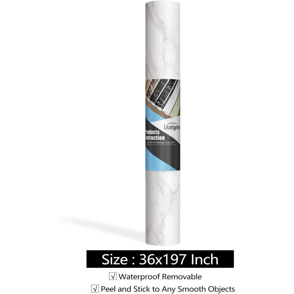 36 x197'' Wide Thick White Marble Contact Paper for Countertops Peel & Stick