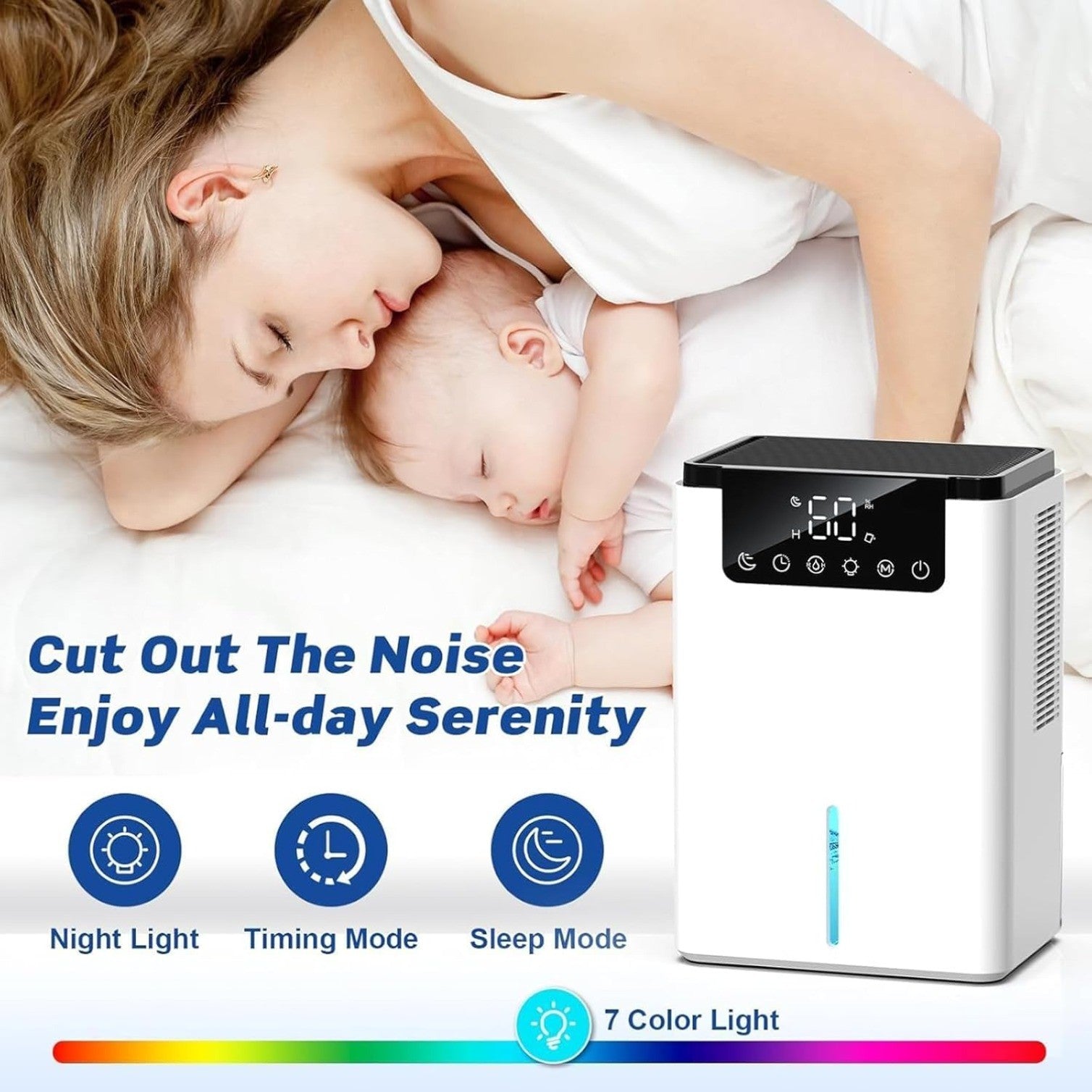 Quiet Dehumidifier for Bedroom with Auto Shut Off, 2 Dehumidification Modes