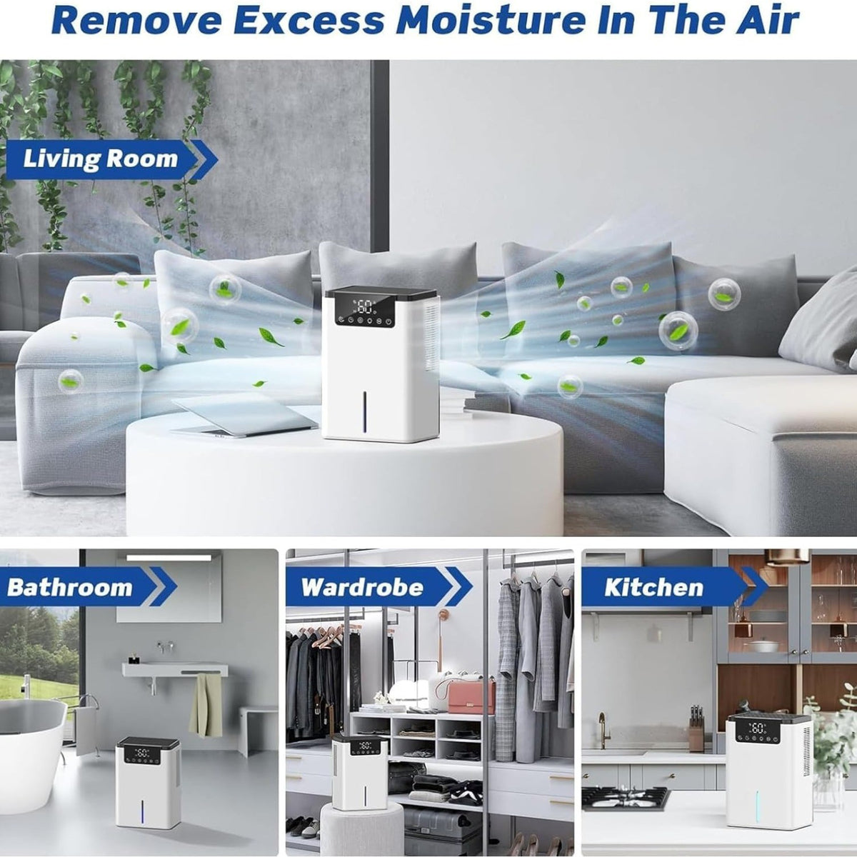 Quiet Dehumidifier for Bedroom with Auto Shut Off, 2 Dehumidification Modes