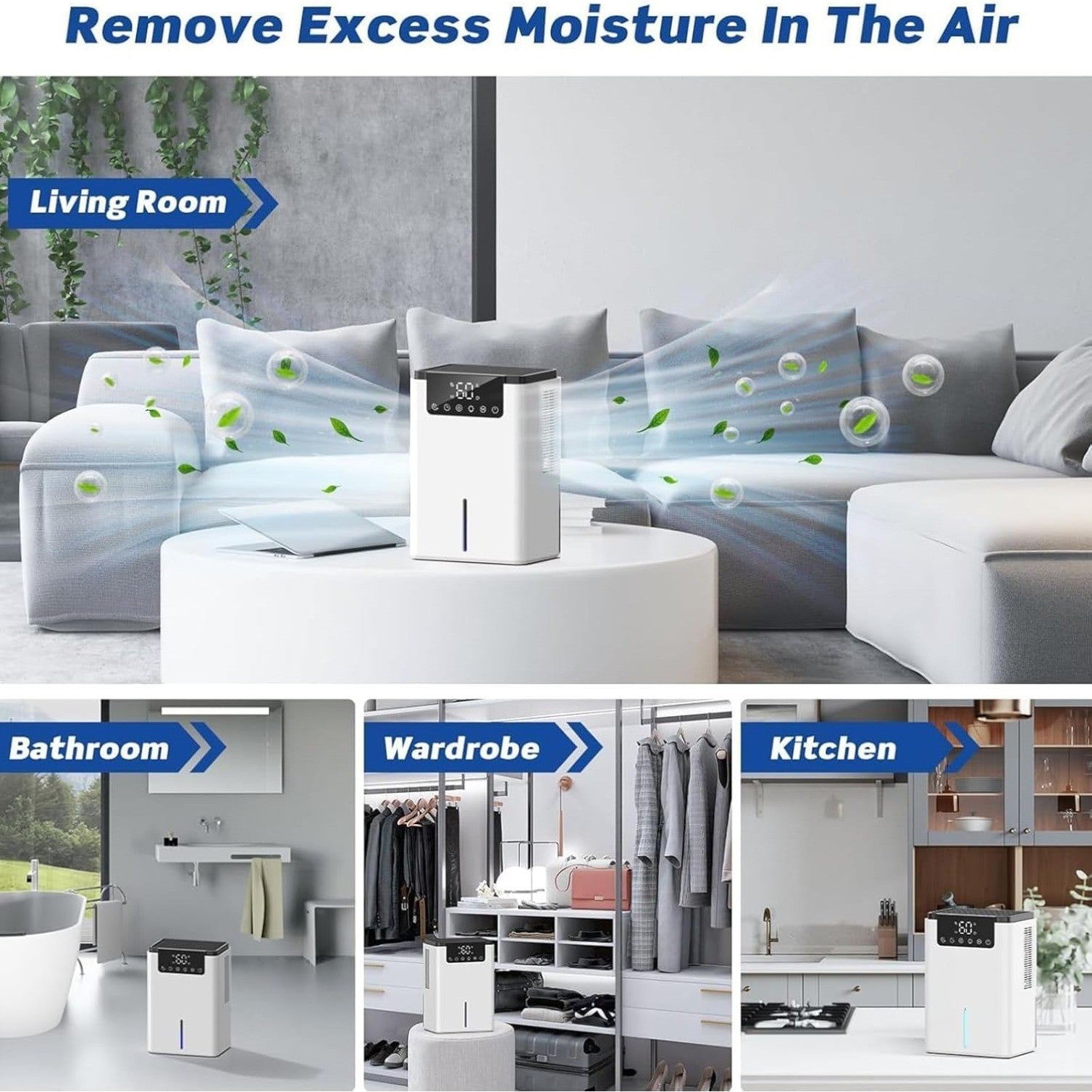 Quiet Dehumidifier for Bedroom with Auto Shut Off, 2 Dehumidification Modes