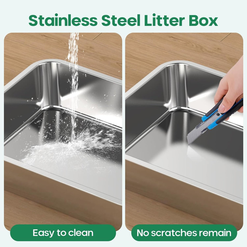 2 Pack 8 Inch XXL Stainless Steel Cat Litter Box Side Metal Kitten Pan Odor-Free