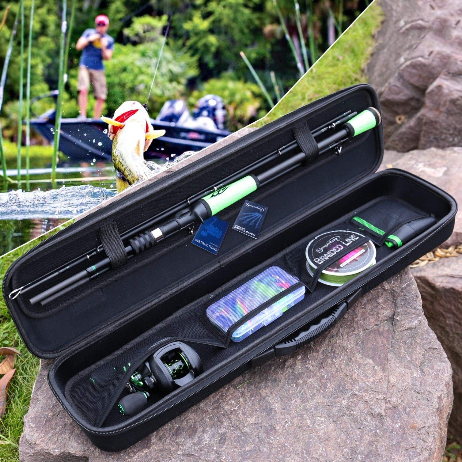 High Carbon 4 Pc Fishing Pole Fishing Reel -2.1M/6.89FT Casting Rod with Case