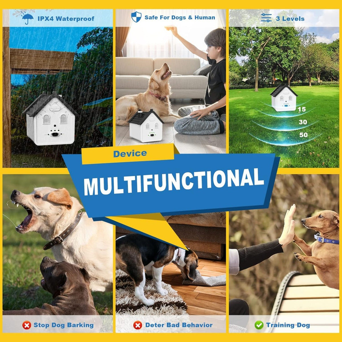 3 Levels 50FT Ultrasonic Dog Barking Control Devices&Dog Behavior Training Tools
