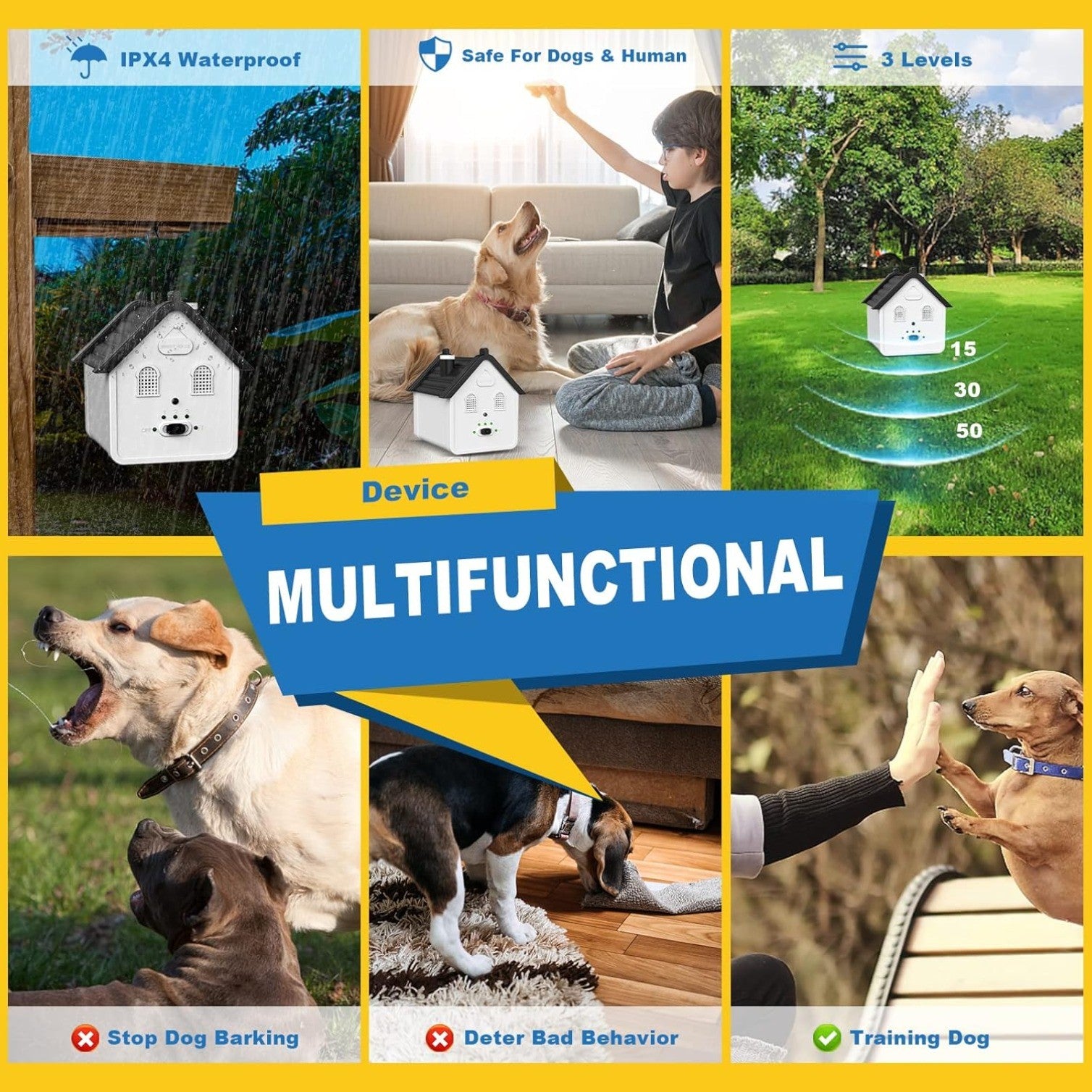 3 Levels 50FT Ultrasonic Dog Barking Control Devices&Dog Behavior Training Tools