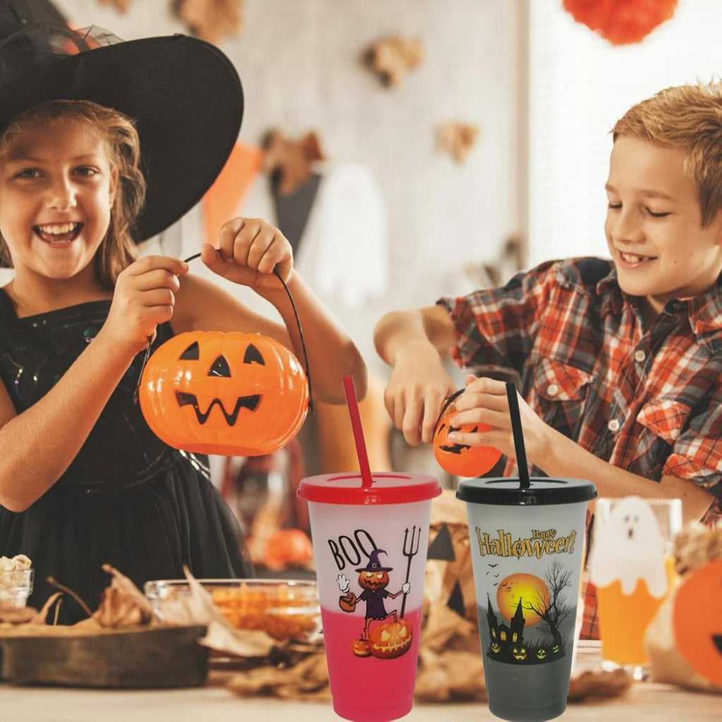 10pack Color Changing Halloween Cups With Lids & Straws,24oz Plastic Tumblers