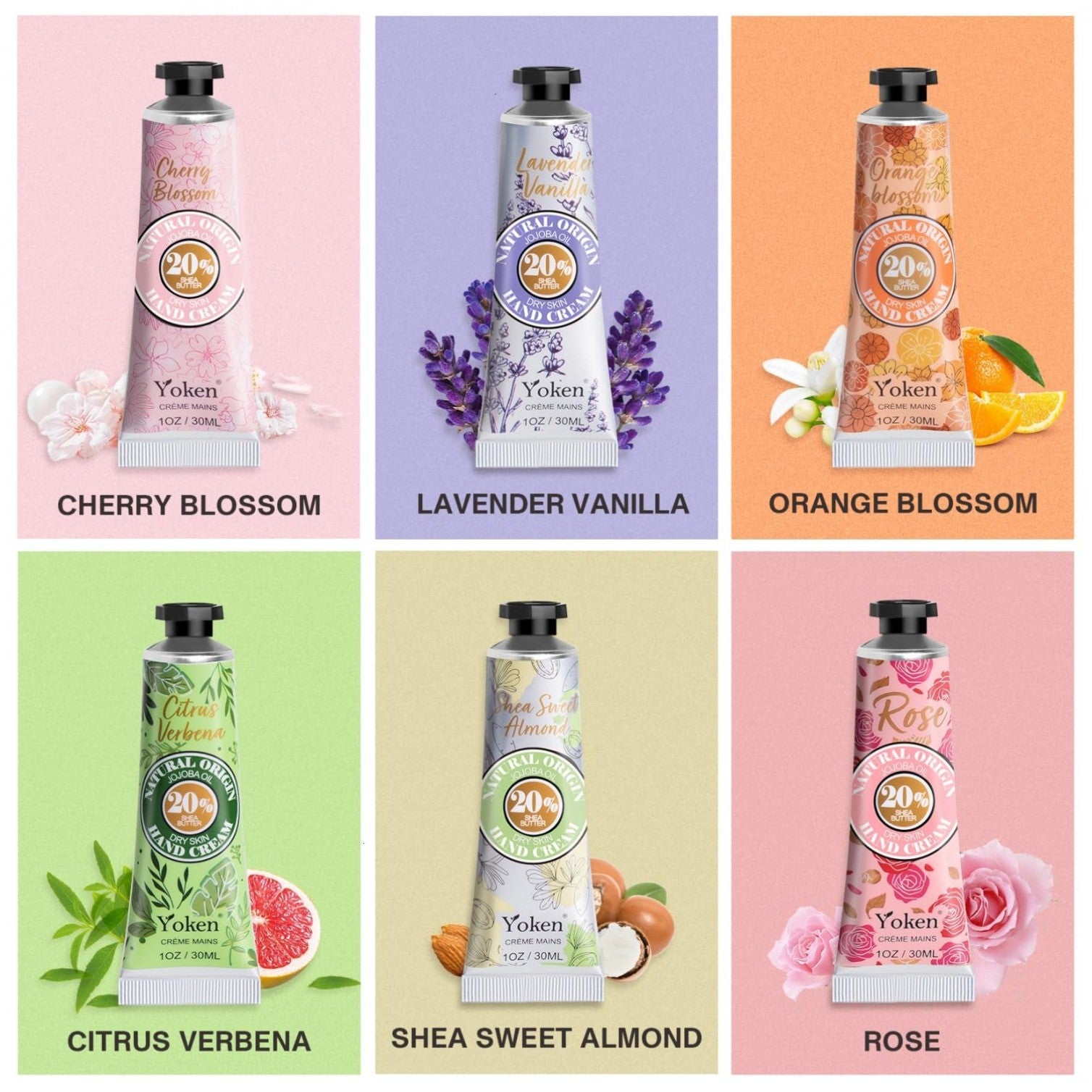 6 x 1OZ Shea Butter Hand Cream Gift Set,Instant Soothing Moisturizing Hand Cream
