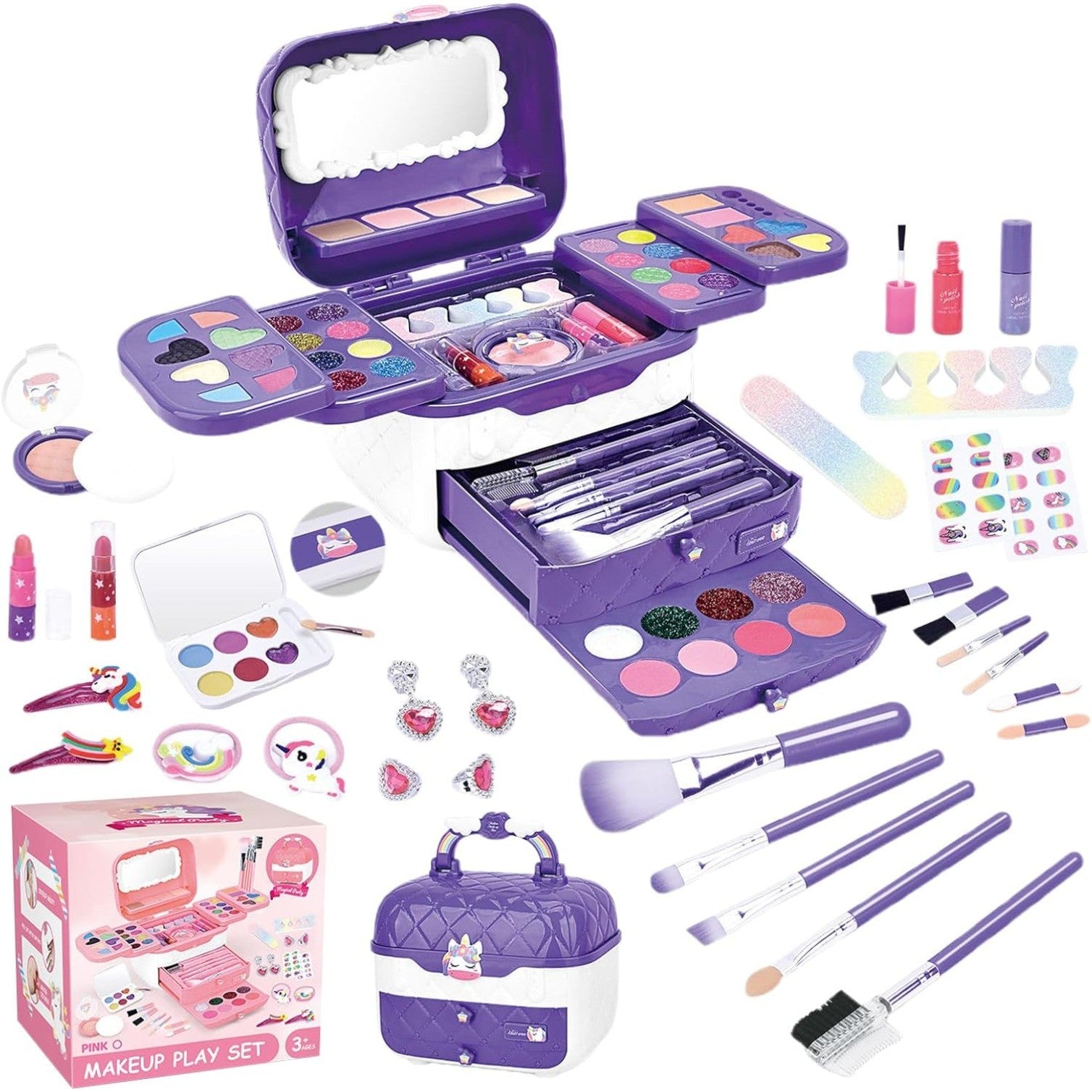 72 Pcs Kids Makeup Kit,Princess Games, Washable Makeup Kit ,Toys For Ages 3 -12