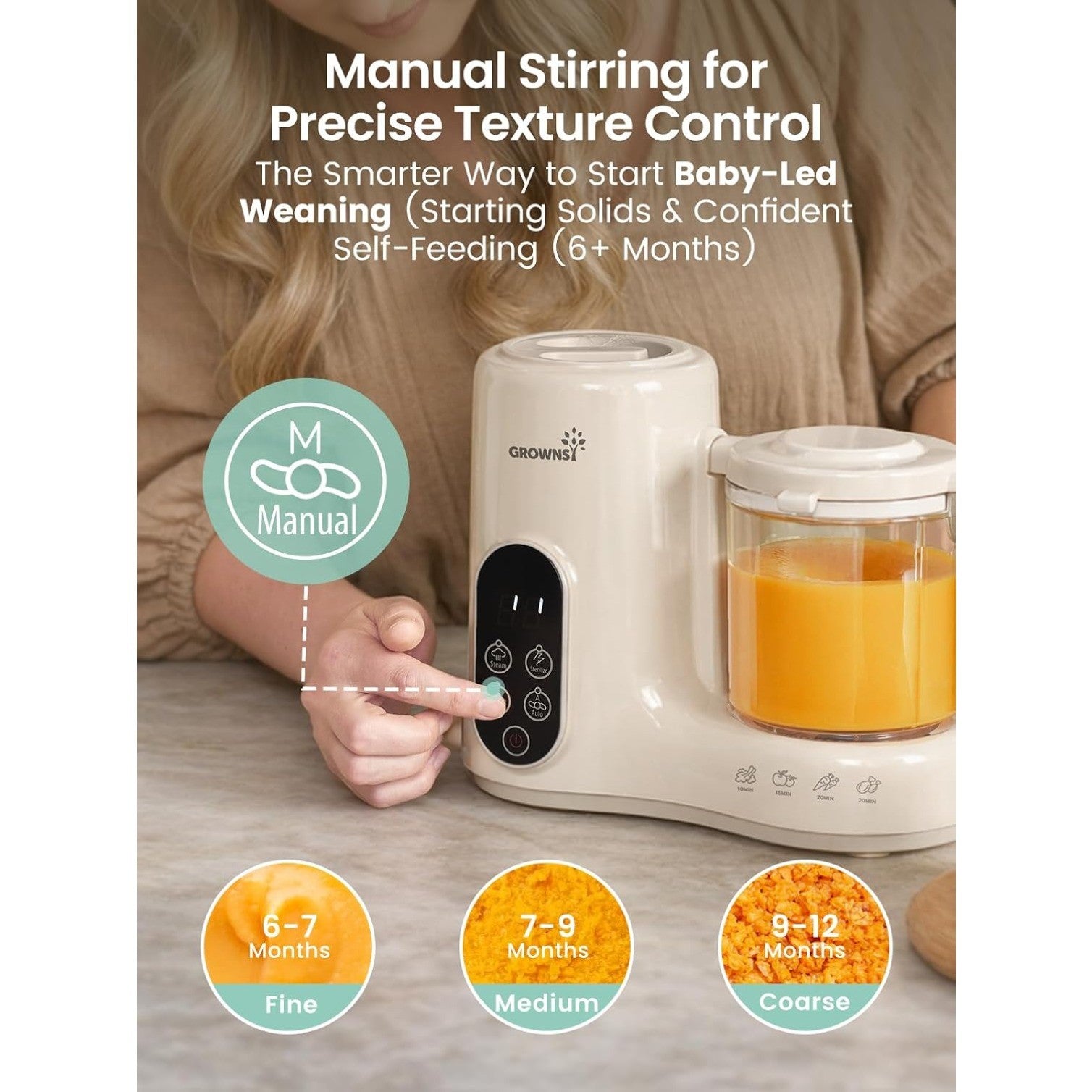 Baby Food Maker & Processor with Dual-Layer Steam Basket,Cream, 6+ Months