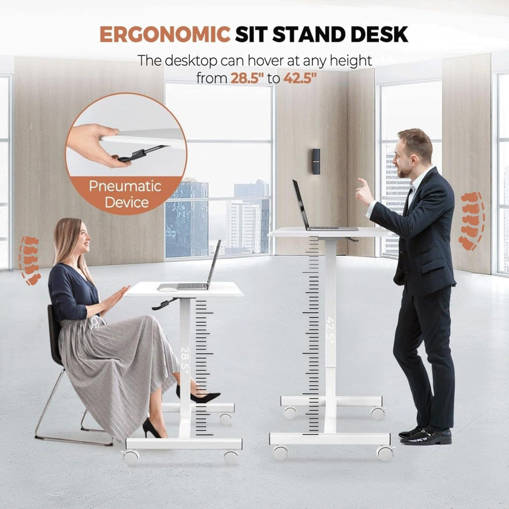 Mobile Standing Desk, Height Adjustable Rolling Cart with Wheels for Home Office