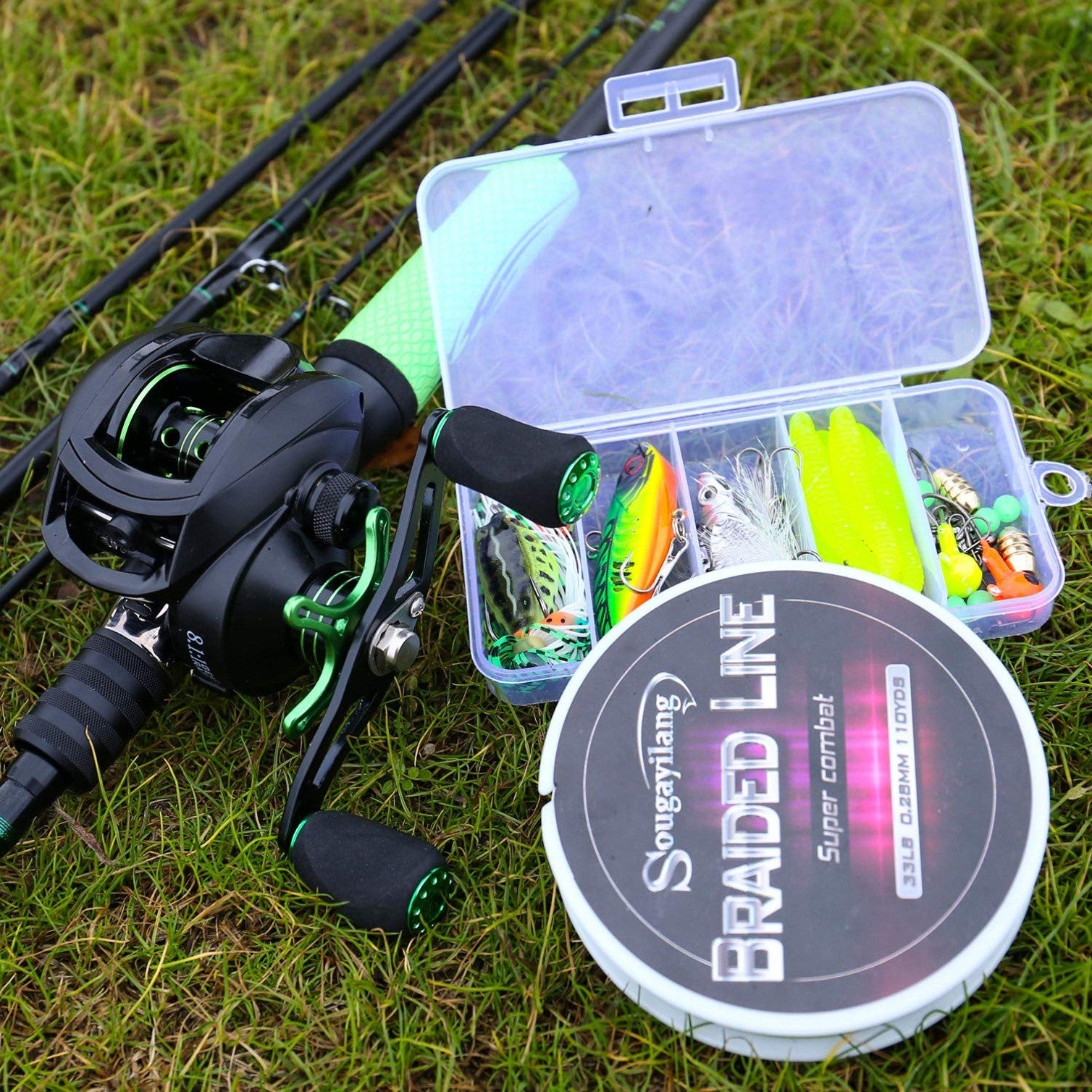 High Carbon 4 Pc Fishing Pole Fishing Reel -2.1M/6.89FT Casting Rod with Case