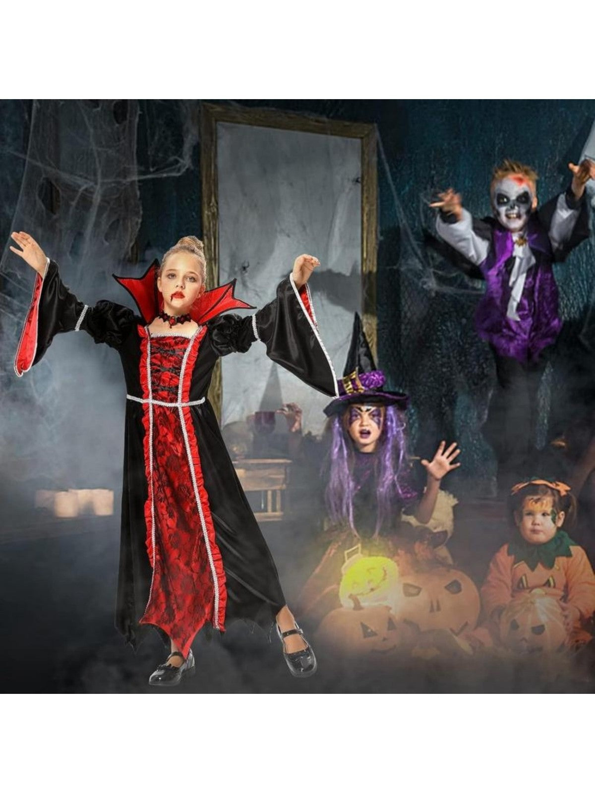 Royal Vampire Costume Girls - Deluxe Gothic Victorian Vampiress Halloween Party